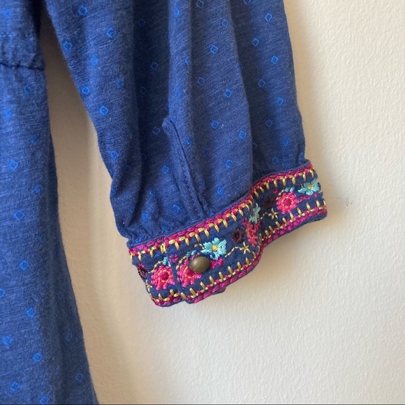 Lucky Brand Blue Boho Embroidered Flower Print Tiered Empire Dress Girls XL 16 - Picture 5 of 8